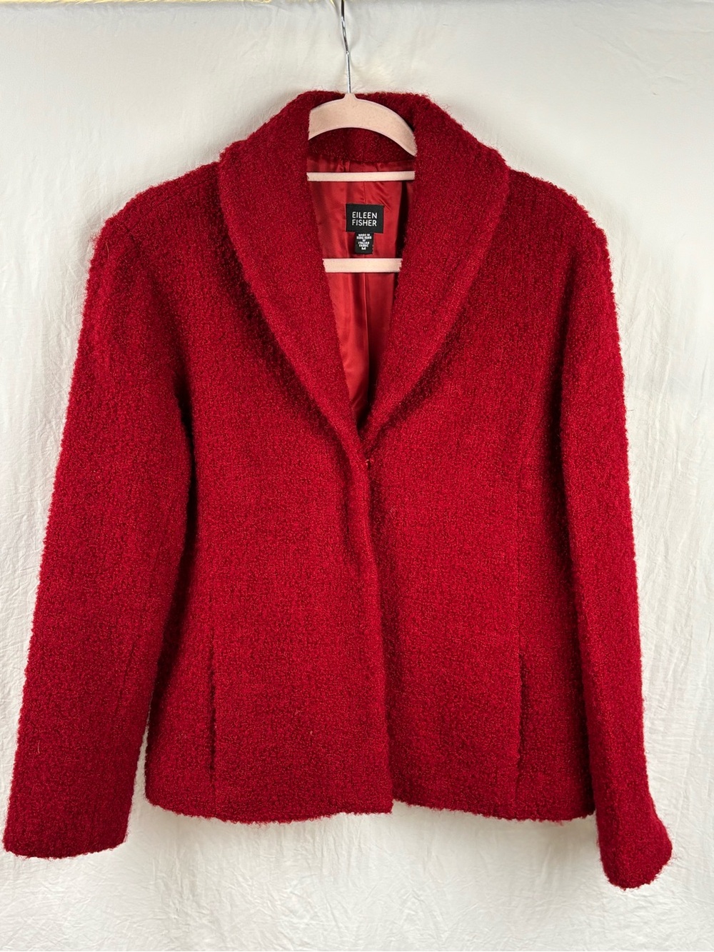 Eileen Fisher women’s medium Red Bouclé Shawl Collar Jacket